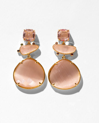 Katerina Psoma Eleanor earrings — blush rose quartz and cat's eye slab drop earrings on gold-plated brass