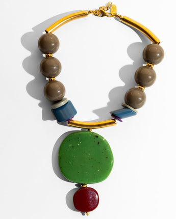 Katerina Psoma Necklace with brown, green, and red beads