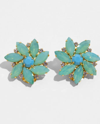 KATERINA PSOMA FLORAL CLIP EARRINGS WITH LIGHT GREEN CRYSTALS