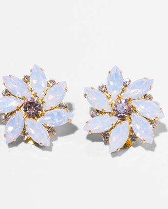KATERINA PSOMA FLORAL CLIP EARRINGS WITH WHITE CRYSTALS