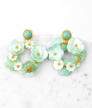 KATERINA PSOMA HOOPS WITH PASTEL GREEN FLOWERS