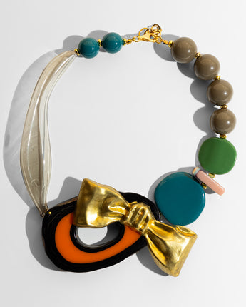 Katerina Psoma Colorful short necklace with beads and a gold bow