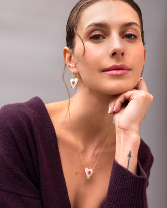 Katerina Psoma Pink Evil Eye Heart Earrings