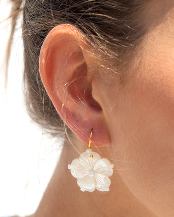 Katerina Psoma White mother of pearl Flower hook Earrings 925 gold plated silver