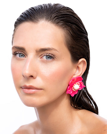 Katerina Psoma Cassia Fuchsia Flower Earrings