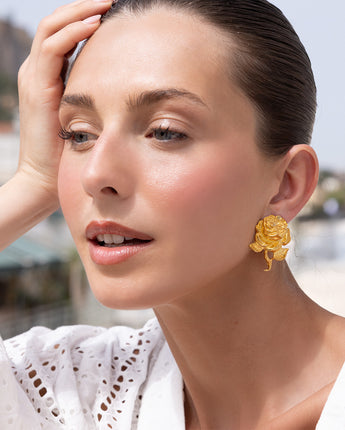 Katerina Psoma Rose Flower and Bee Metal Stud Earrings