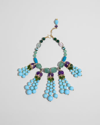 Katerina Psoma statement Colorful beaded necklace with turquoise, green, and purple beads