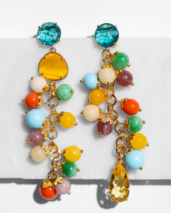 Katerina Psoma dangle earrings with coral drops and semi precious stones