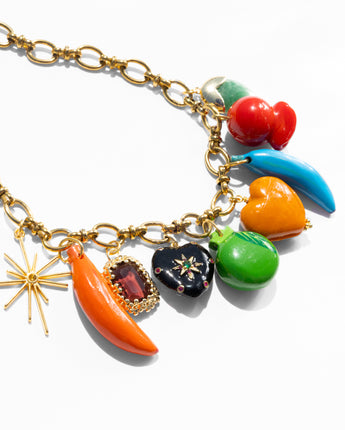 Katerina Psoma short chain necklace with exotic charms and crystals