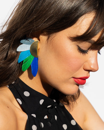 Katerina Psoma Artemis Multicolor Feather Gold Plated Metal Clip Earrings