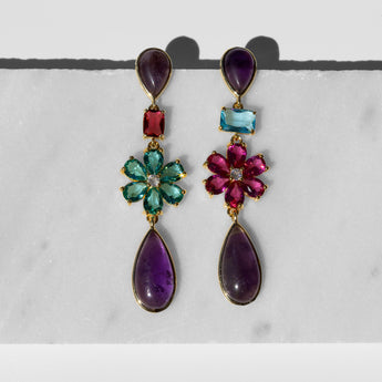 KATERINA PSOMA DANGLE EARRINGS WITH AMETHYST AND CRYSTALS