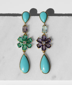 KATERINA PSOMA DANGLE EARRINGS WITH TURQUOISE AND CRYSTALS