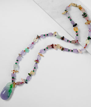 Ellora Long Necklace with Carved Jade