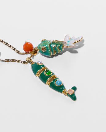 Katerina Psoma Long Necklace with colorful enamel fish pendant