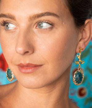 katerina Psoma gold plated apatite dangle earrings blue