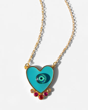 Katerina Psoma Turquoise Evil Eye Heart Necklace