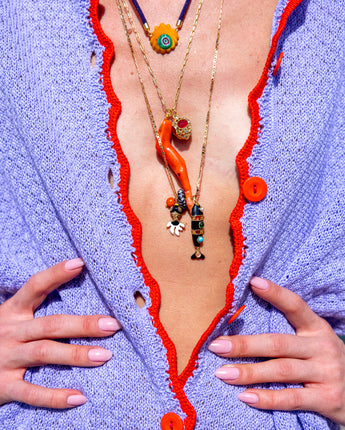 Katerina Psoma Long Necklace with colorful enamel fish pendant