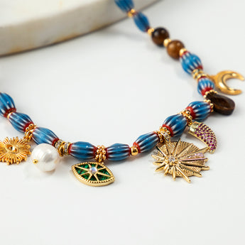 Katerina Psoma The Charmed Necklace with blue beads