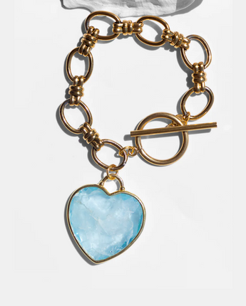 Katerina Psoma Lucy Aqua Marine Heart Bracelet with gold plated chain