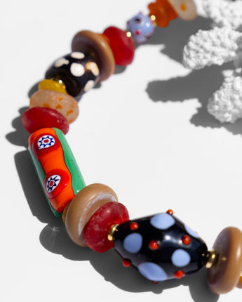 Katerina Psoma Orange Short Necklace with Murano and trade beads
