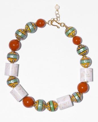 Katerina Psoma short necklace with painted wooden beads, corals and resin