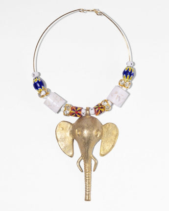 Katerina Psoma short Necklace with gold elephant pendant and colorful beads