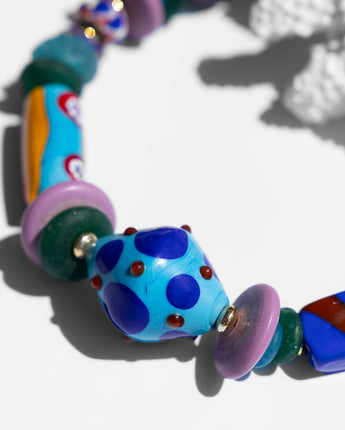 Katerina Psoma Blue Short Necklace with murano and trade beads