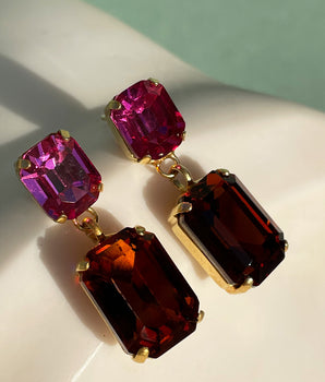  Fuchsia and Brown Crystal Earrings studs