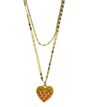 Heart Pendant with gold plated chain and coral cabochons