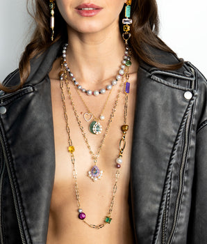 Katerina Psoma Chain Necklace with Charms green agate crystals