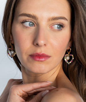 Katerina Psoma Margherite Pearl Hoops with Hearts
