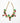A gold-tone chain katerina psoma necklace with a fruit and leaf motif, featuring pink and cream beads, green enamel leaves, and translucent pink cat-eye beads, shown on a plain white background.