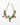A gold-tone chain katerina psoma necklace with a fruit and leaf motif, featuring pink and cream beads, green enamel leaves, and translucent pink cat-eye beads, shown on a plain white background.