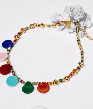 Katerina Psoma Amalia Multicolor Short Necklace with Murano and gold plated metal beads