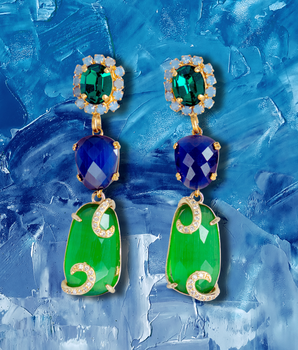 Katerina Psoma dangle earrings with blue and green stones