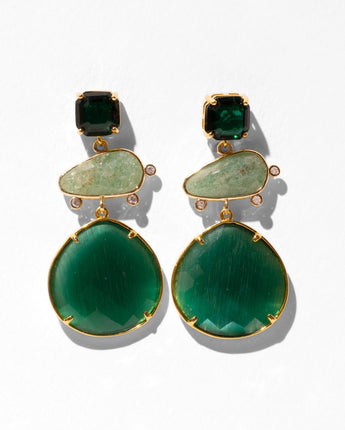 Katerina Psoma green agated and green crystal and cta's eye drop earring with gold plated metal