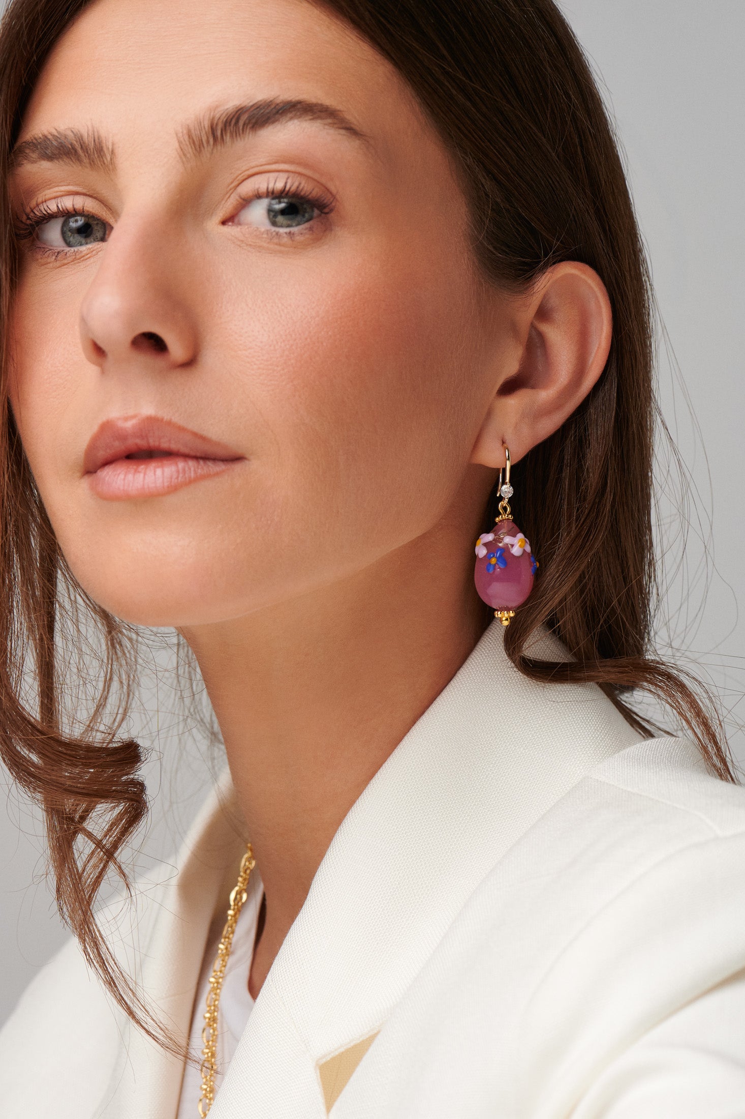 Katerina Psoma Mini Pink with Flowers Murano Egg Earrings