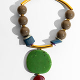 Katerina Psoma Necklace with brown, green, and red beads 