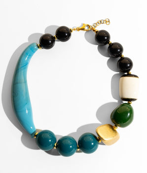 Katerina Psoma Murano Necklace with blue, green, black, and gold beads 
