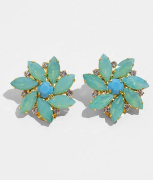 KATERINA PSOMA FLORAL CLIP EARRINGS WITH LIGHT GREEN  CRYSTALS