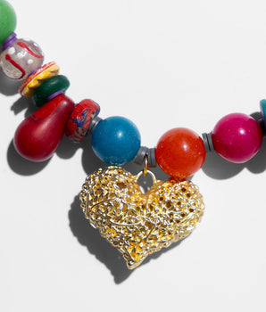 Katerina Psoma Memphis Necklace with Metal Heart and multicolor beads