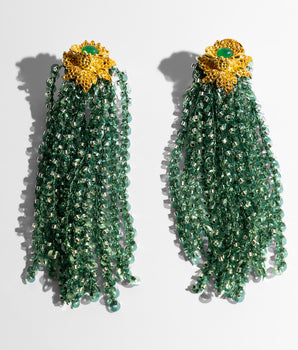 Katerina Psoma Green dangle earrings with tassels