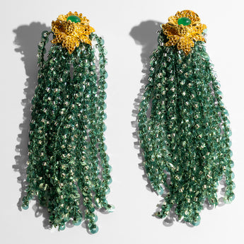 Katerina Psoma Green dangle earrings with tassels