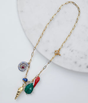 Katerina Psoma  Chain  Gold plated Charm Necklace with coral