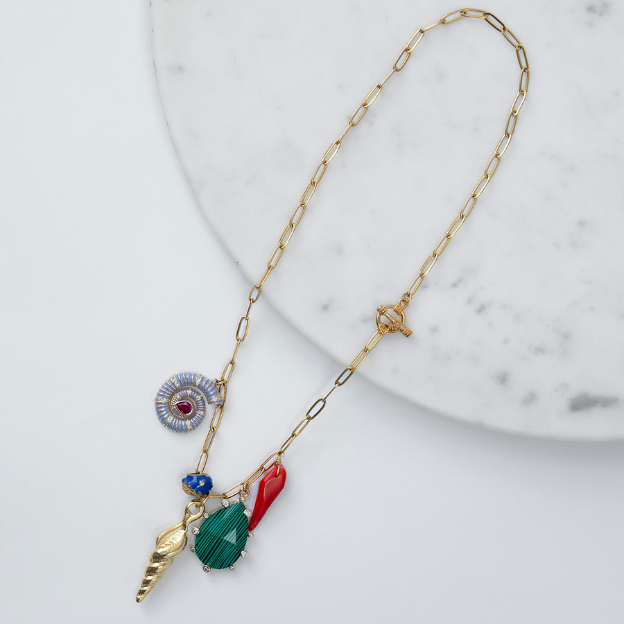 Katerina Psoma  Chain  Gold plated Charm Necklace with coral