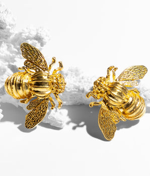 Gold plated bee stud earrings Katerina Psoma