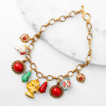 Katerina Psoma multicolor charm necklace gold plated chain  summer jewelry