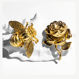 Katerina Psoma Rose Flower and Bee Metal Stud Earrings