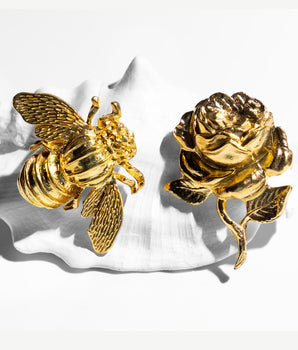 Katerina Psoma Rose Flower and Bee Metal Stud Earrings