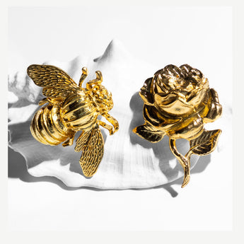 Katerina Psoma Rose Flower and Bee Metal Stud Earrings